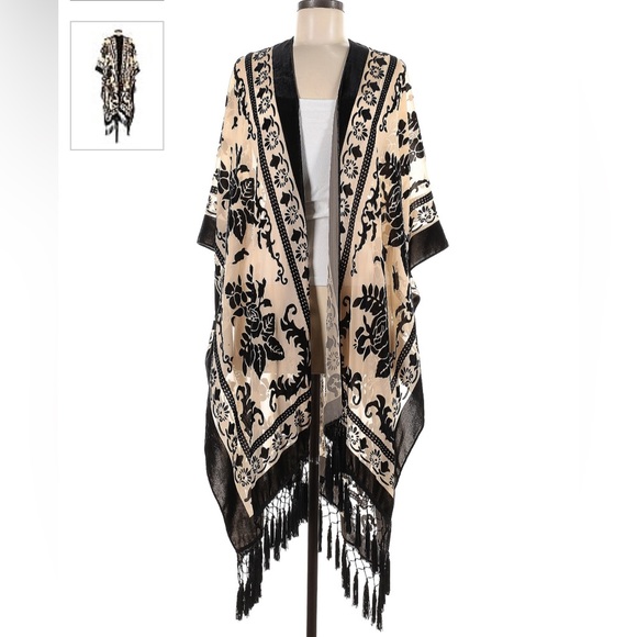 Velvet Burnout Fringe Kimono. Bohemian - Picture 9 of 13
